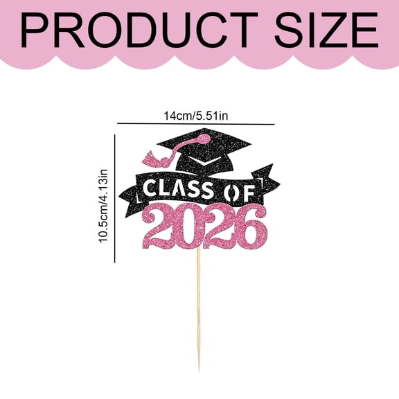 SMKE Senior Grad Cake Decor,Grad Cake Celebration Decor,Class Of 2026 Cake Party Props,Grad Cake Accent,3-Pack Glitter Class of 2026 Graduation Cake Topper,Pink 5.5x4.1-Inch Grad Cap & Banner Pick