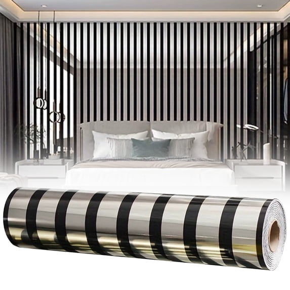 SMKE Silver Foil Striped Wall Sticker 3D Metallic Mirror Effect Wallpaper for Living Room Bedroom Cafe,Self-Adhesive Removable Wall Decal for Wall Tile Glass Furniture