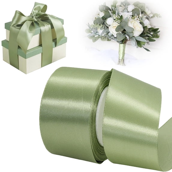 SMKE Single Face Satin Ribbon,Luxurious Single-Faced Satin Ribbon,Wide Fabric for Wedding Bouquet Wreath Making,2" x 25 Yards Satin Ribbon - Green,Polyester Fabric Roll for Gift Wrapping DIY Crafts
