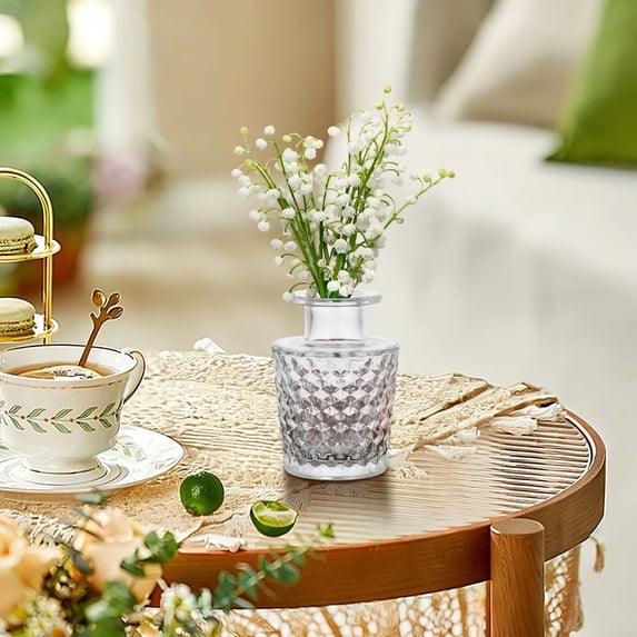 SMKE Small Vases For Flowers,Retro Transparent Desktop Dried Flower Vase,Clear Vintage Embossed Vases,Wedding Party Reception Baby Shower Decor,Round Aroma Diffuser Vase,Propagation Vases For Plant