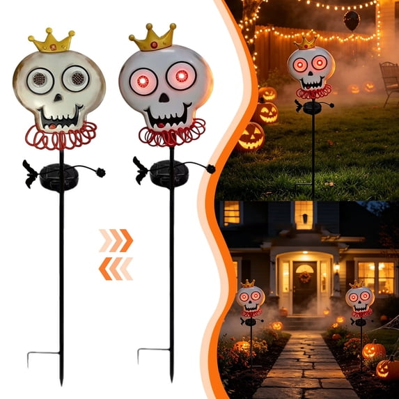 SMKE Solar Halloween Skeleton Garden Stake Light,Outdoor LED Metal Yard Decoration with Moon Hanging Skull Design for Patio Walkway Pathway