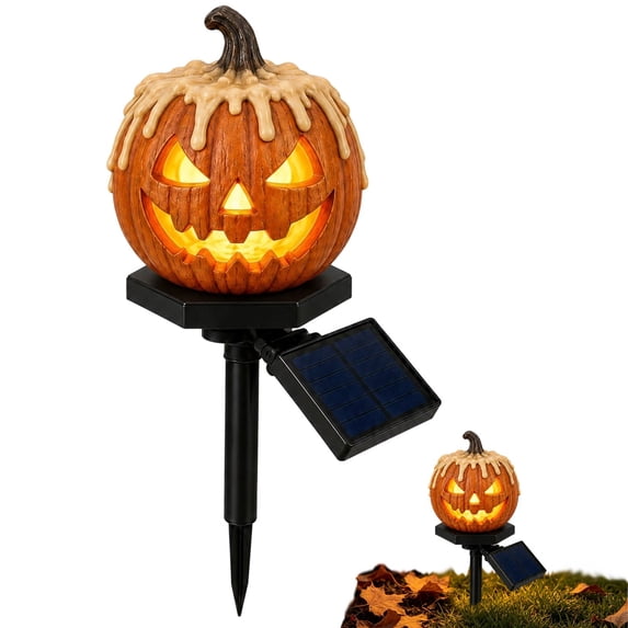 SMKE Solar Halloween Stake Light,Orange Pumpkin Jack O Lantern Garden Yard Pathway Decor,Outdoor LED Glowing Landscape Marker for Walkway Driveway