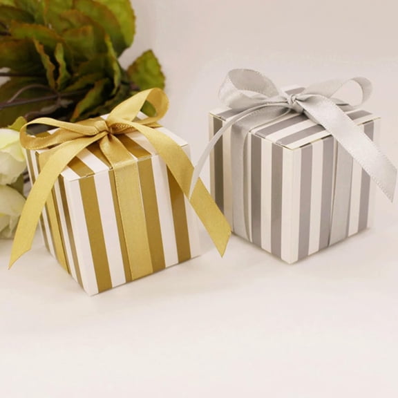 SMKE Table Centerpiece Box,Senior Party Gift Box,Classroom Favor Box,Lightweight Favor Box,Gold Graduation Cap Candy Box 2.2" 20-Pack,Striped Paper Favor Box with Ribbon,Bulk Grad Party Supplies