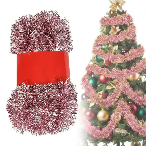 SMKE Tinsel Garland For Christmas Decorations,Artificial Wreaths Xmas Tree Decorations Christmas Garland For Indoor Outdoor Holiday Party Garden Home Decor,Pink 5M