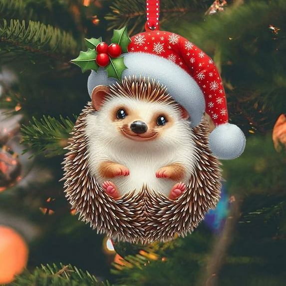 SMKE Vintage Handcrafted Christmas Ornaments,Creative Decorative,Animal Collection For Tree Decor,Wood Hanging Pendant,Xmas Gift,Modern Wall Decor For Home,Car,Living Room,Bedroom 2.75" Hedgehog