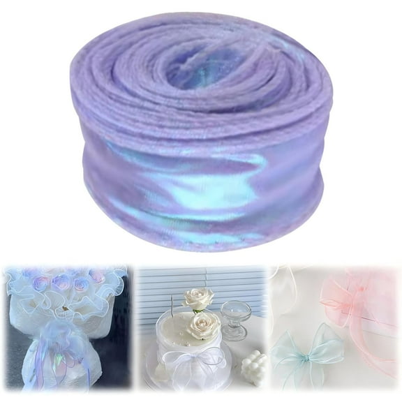 SMKE Wired Organza Ribbon,Sheer Chiffon Fabric,Craft Decor Ribbon,Wedding Bouquet Wrap,Gift Wrapping Ribbon,Christmas Garland Trim,Valentine'S Bow Accent,Sparkly Sheer Fabric,Metallic-Edge Decor