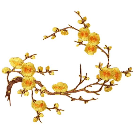 SMKE Yellow Cherry Blossom Embroidered Iron On Patch,Floral Sew On Applique for Backpack Jacket Jeans Bag,Decorative DIY Clothing Repair Patch with Easy Iron Backing