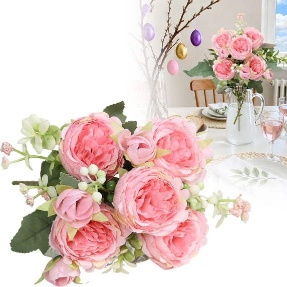 SMKE artificial peony bouquet,faux flowers,peony decor,artificial peony,flower bouquet,centerpiece flowers,12.6" Artificial Pink Peony Bouquet,5-Branch Faux Flowers for Vase Centerpiece