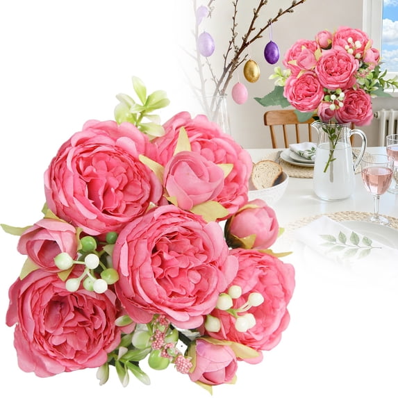 SMKE peony flowers,floral bouquet,faux peony,flower decor,home decoration,table decoration,gift flowers,floral gift,12.6" Artificial Pink Peony Bouquet,5-Branch Faux Flowers for Vase Centerpiece