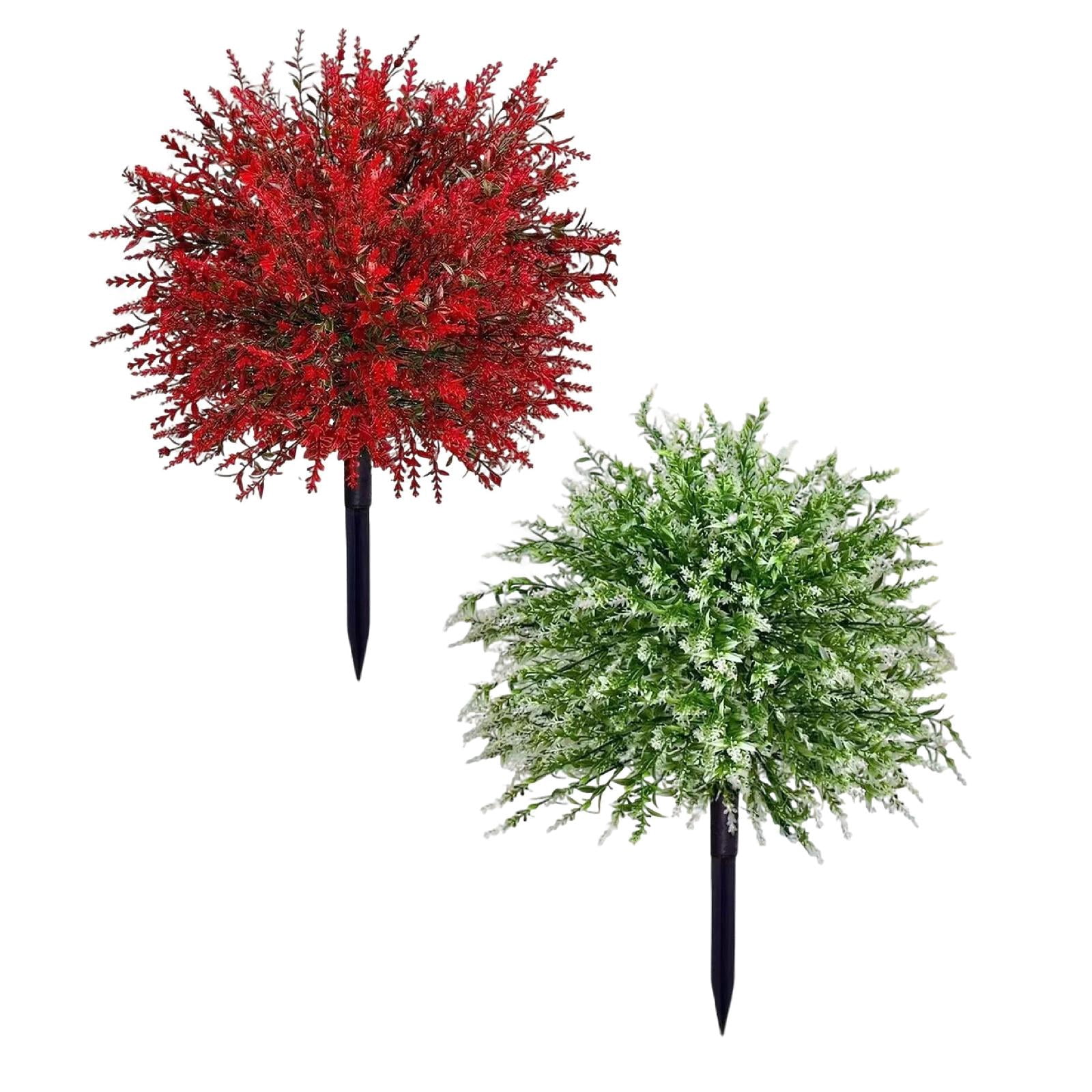 SMKE porch decor,ground insert,porch flower,decorative bush,floral decor,outdoor decoration,2-Pack 21.65" Artificial Flower Bushes,Red & White,with Ground Stakes for Outdoor Garden