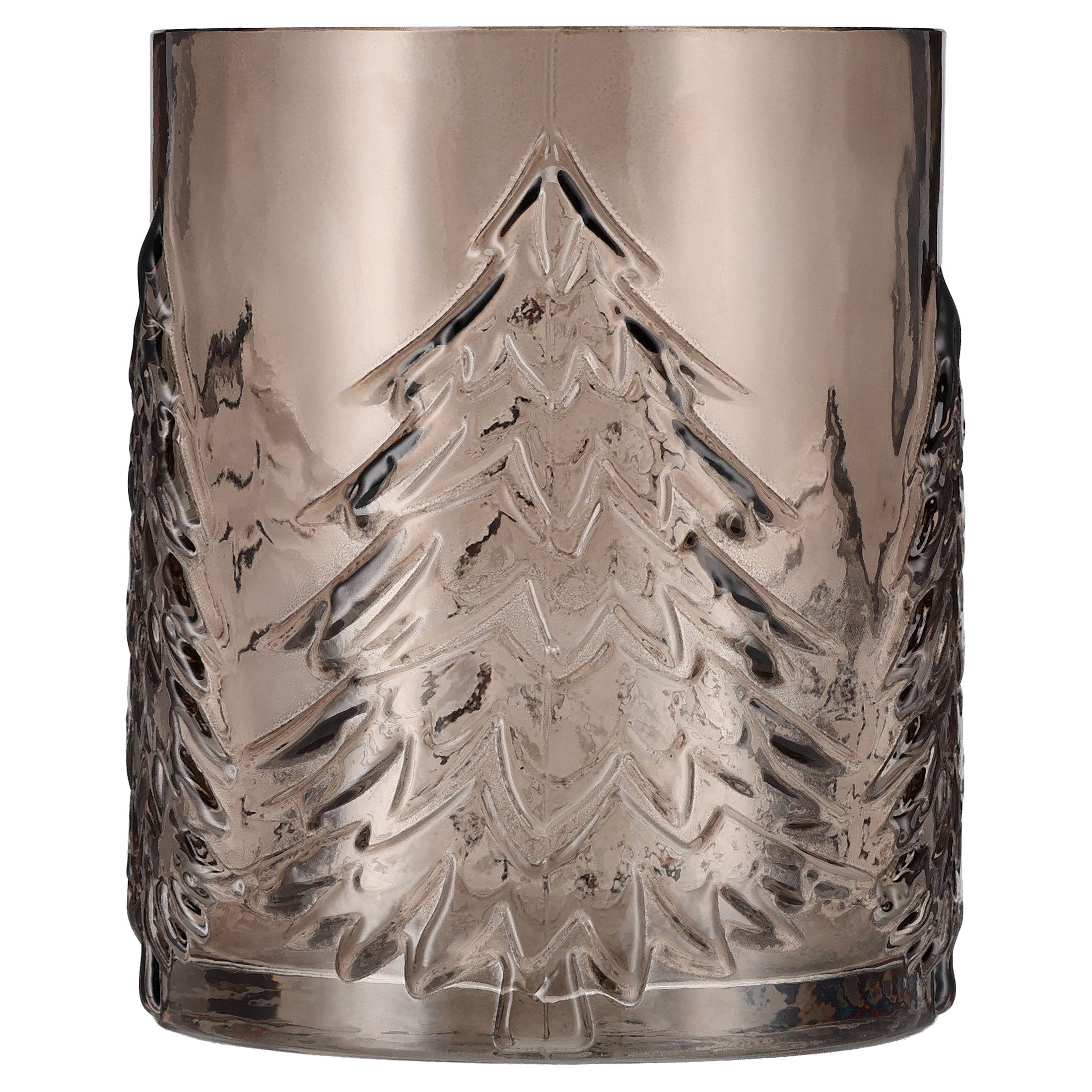 Small Brown Glass Tree Pattern Christmas Pillar Candle Holder, 5.3", by Holiday Time