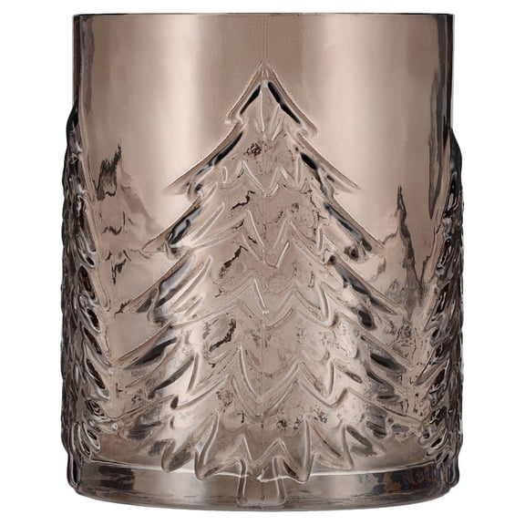 Small Brown Glass Tree Pattern Christmas Pillar Candle Holder, 5.3", by Holiday Time