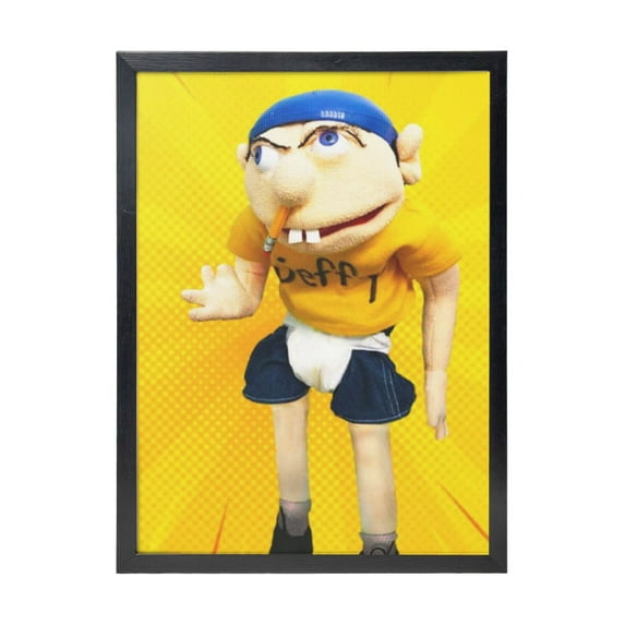 SML Jeffy Puppet Black Frame Decorative Painting Canvas Decor Wall Poster Art Painting Gift For Living Room Bedroom Office Posters 12x16in