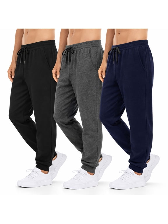3 Pack Men's Active Athletic Casual Jogger Running Sweatpants Workout Gym Pants with Pockets