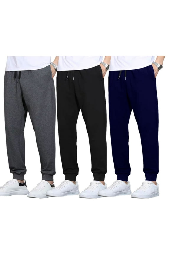 3 Pack Men's Active Athletic Casual Jogger Running Sweatpants Workout Gym Pants with Pockets