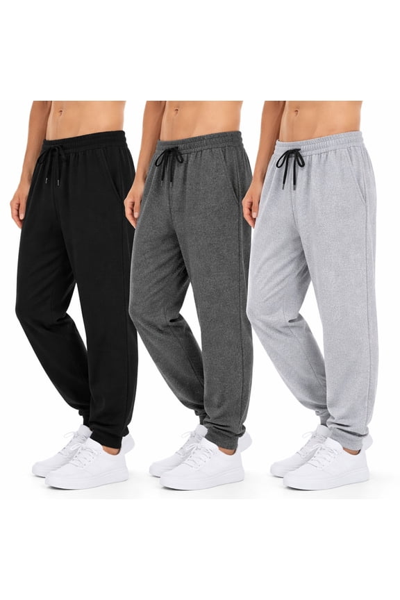 3 Pack Men's Active Athletic Casual Jogger Running Sweatpants Workout Gym Pants with Pockets
