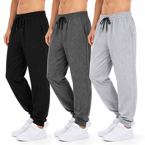 3 Pack Men's Active Athletic Casual Jogger Running Sweatpants Workout Gym Pants with Pockets