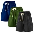 thumbnail image 1 of SMNDY 3 Pack Men's Cargo Shorts Classic Fit Elastic Waistband Drawstring Casual Shorts 4 Pockets Multicolor Available, 1 of 6