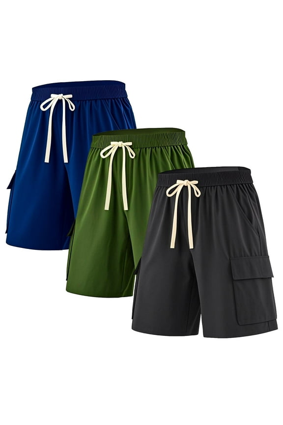 3 Pack Men's Cargo Shorts Classic Fit Elastic Waistband Drawstring Casual Shorts 4 Pockets Multicolor Available