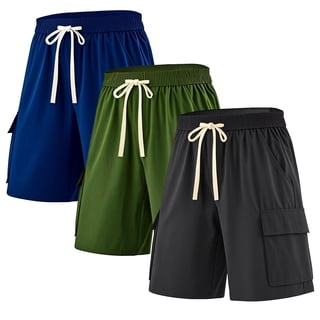 SMNDY 3 Pack Men's Cargo Shorts Classic Fit Elastic Waistband Drawstring Casual Shorts 4 Pockets Multicolor Available