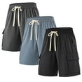 thumbnail image 1 of SMNDY 3 Pack Men's Cargo Shorts Classic Fit Elastic Waistband Drawstring Casual Shorts 4 Pockets Multicolor Available, 1 of 6