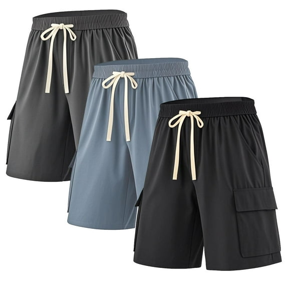 SMNDY 3 Pack Men's Cargo Shorts Classic Fit Elastic Waistband Drawstring Casual Shorts 4 Pockets Multicolor Available