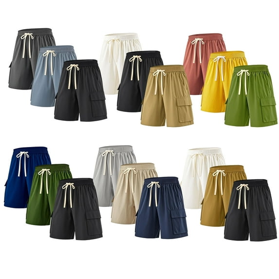 SMNDY 3 Pack Men's Cargo Shorts Classic Fit Elastic Waistband Drawstring Casual Shorts 4 Pockets Random 3 Colors