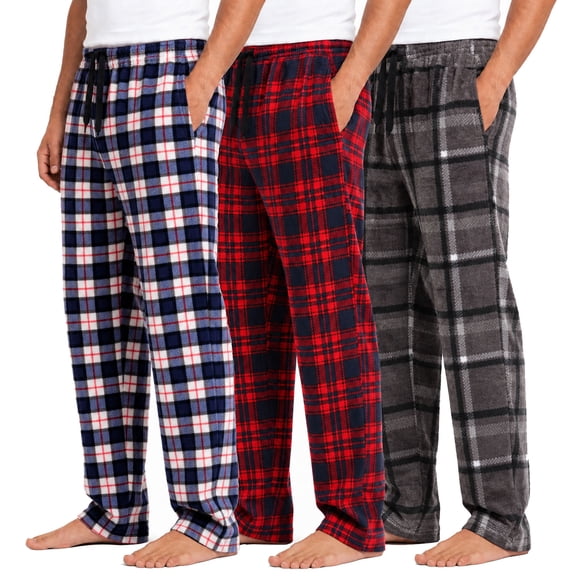 SMNDY 3 Pack Men's Fleece Pajama Pants Soft Plaid Sleep Pants for Men Warm Lounge Pajama Bottoms with Pockets Elastic Waist & Drawstring Sleepwear