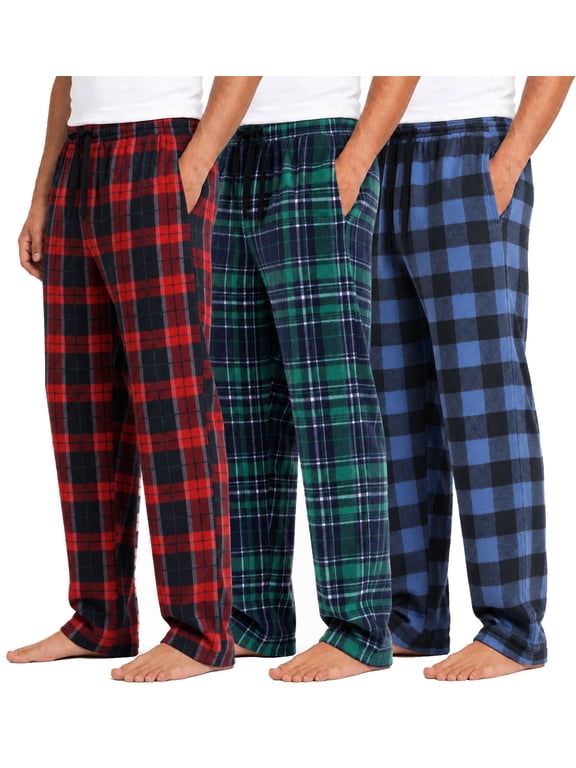 3 Pack Men's Fleece Pajama Pants Soft Plaid Sleep Pants for Men Warm Lounge Pajama Bottoms with Pockets Elastic Waist & Drawstring Sleepwear