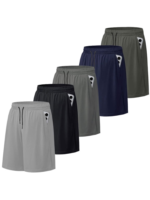 Men's Athletic Shorts Mesh Workout Gym Activewear Basketball Shorts with Pockets 5 Pack