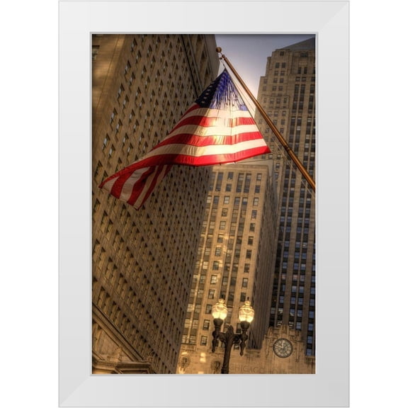 SMO 11x14 White Modern Wood Framed Museum Art Print Titled - LaSalle street in downtown Chicago Illinois