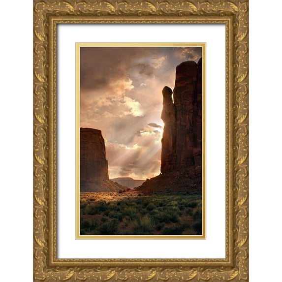 SMO 13x18 Gold Ornate Wood Framed with Double Matting Museum Art Print Titled - Light rays filter down into Monument Valley-on the Arizona and Utah border