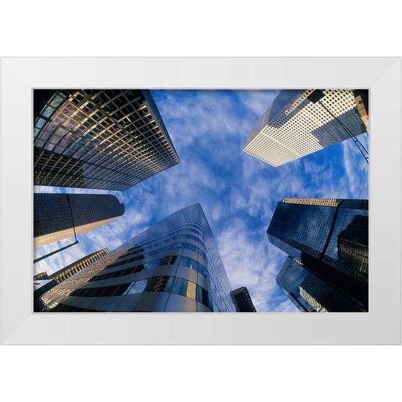 SMO 14x11 White Modern Wood Framed Museum Art Print Titled - Looking up into Denver-Colorado skyline