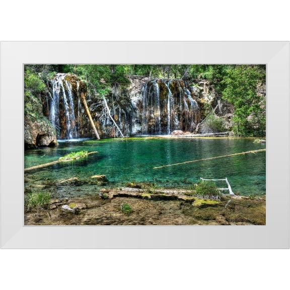SMO 14x11 White Modern Wood Framed Museum Art Print Titled - Lush and beautiful hanging lake near Glenwood springs in the Colorado Rocky Mountains