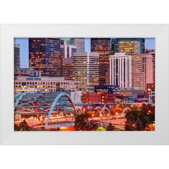 SMO 14x11 White Modern Wood Framed Museum Art Print Titled - Speer Boulevard bridge leads to downtown Denver Colorado