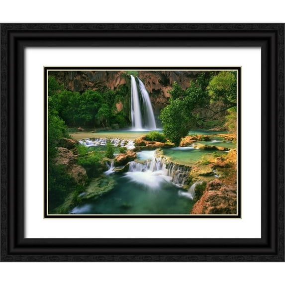 SMO 14x12 Black Ornate Wood Framed with Double Matting Museum Art Print Titled - Havasu Falls at the bottom of the Grand Canyon in Arizona