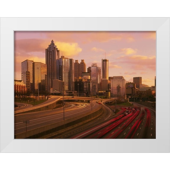 SMO 14x12 White Modern Wood Framed Museum Art Print Titled - Atlanta Georgia skyline at dusk