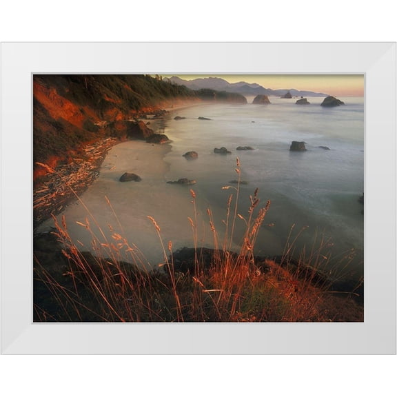 SMO 14x12 White Modern Wood Framed Museum Art Print Titled - Cannon beach on the Pacific coast of Oregon