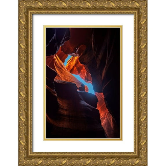 SMO 17x24 Gold Ornate Wood Framed with Double Matting Museum Art Print Titled - Antelope Canyon-a swirling sandstone slot canyon near Lake Powell in northern Arizona