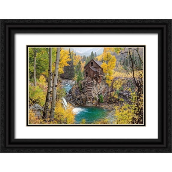 SMO 18x13 Black Ornate Wood Framed with Double Matting Museum Art Print Titled - Fall at the Crystal Mill near Marble-Colorado in the Rocky Mountains
