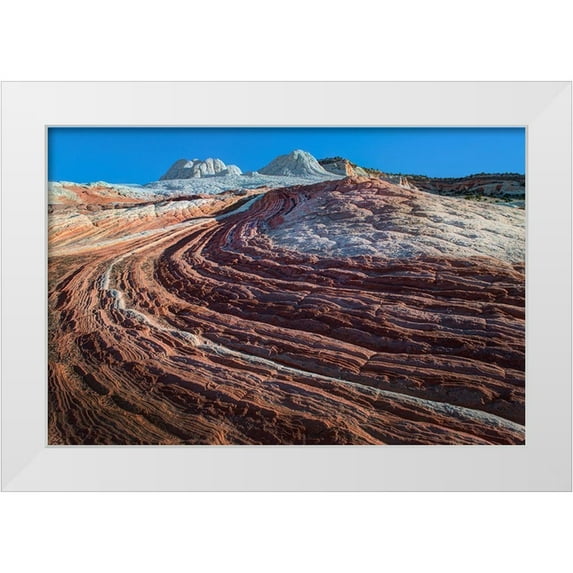 SMO 32x23 White Modern Wood Framed Museum Art Print Titled - Swirls of colored sandstone in the white pockets area in northern Arizona