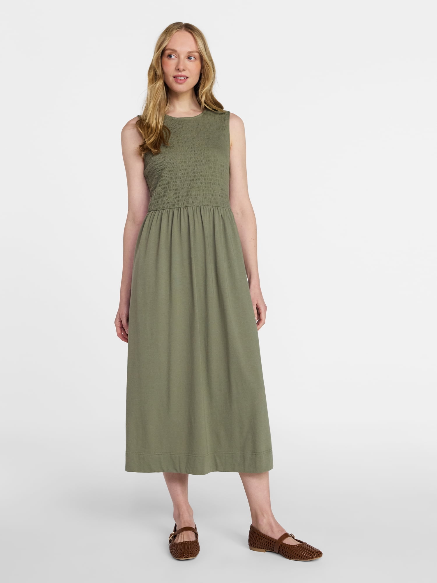 Time and Tru Women's Sleeveless Smocked Knit Dress, Sizes XS-XXXL