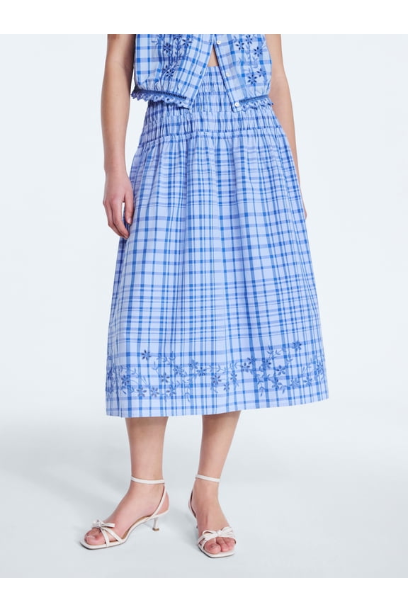 Women's and Women's Plus Embroidered Cotton Maxi Skirt with Smocked Waist, Sizes XS-4X