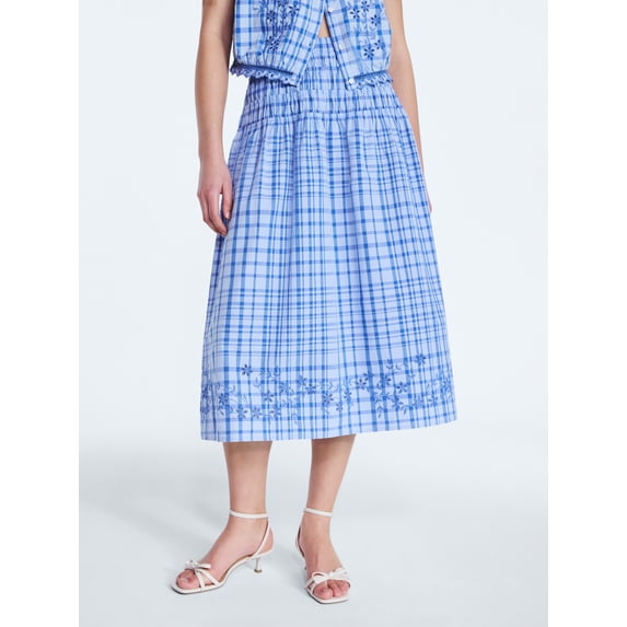 Free Assembly Women's and Women's Plus Embroidered Cotton Maxi Skirt with Smocked Waist, Sizes XS-4X