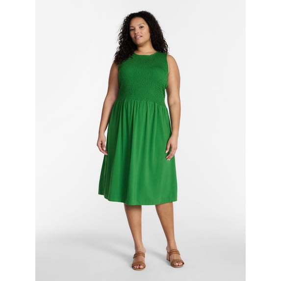 Terra & Sky Women’s Plus Smocked Midi Dress, Size 0X-5X