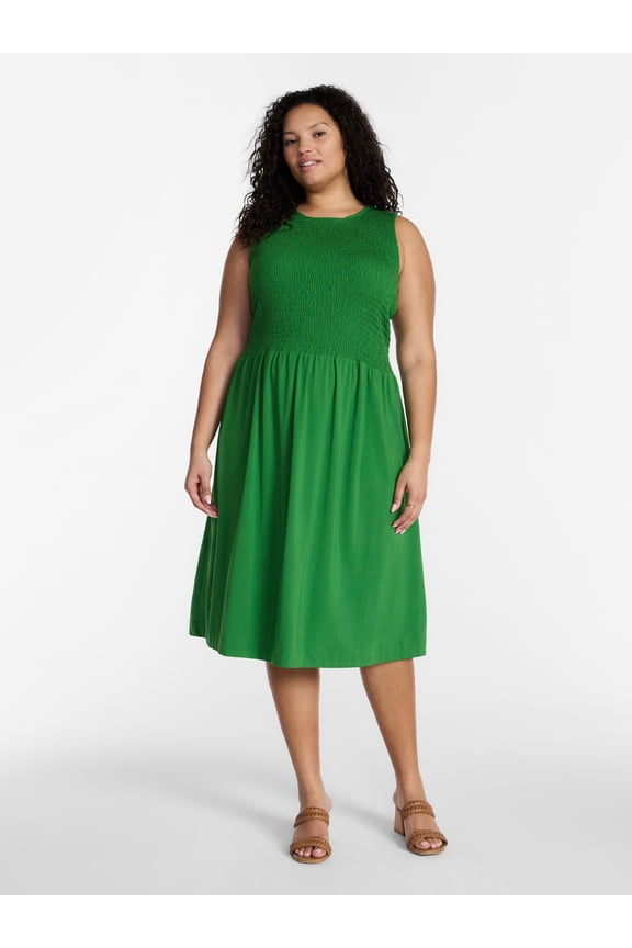 Women’s Plus Smocked Midi Dress, Size 0X-5X