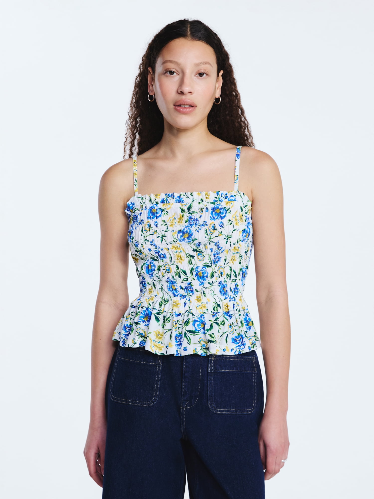 Free Assembly Women's Smocked Top with Peplum Hem, Sizes XS-XXL