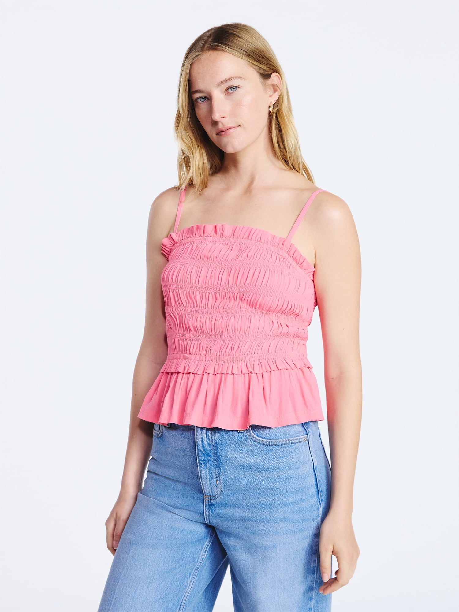 Free Assembly Women's Smocked Top with Peplum Hem, Sizes XS-XXL