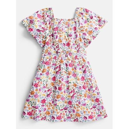 Wonder Nation Girls' Smocked Waist Print Dress, Sizes 4-18 & Plus