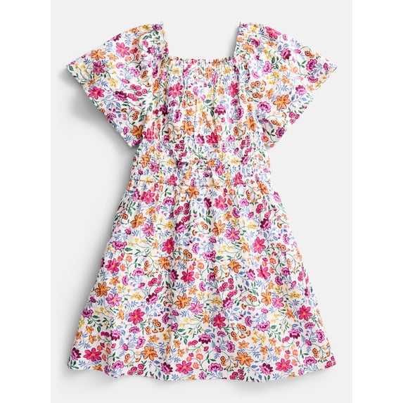 Wonder Nation Girls' Smocked Waist Print Dress, Sizes 4-18 & Plus